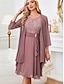 abordables Robe Simple-Femmes Robe Longueur Genou Robe Ensemble Robe d&#039;invité de mariage Robe en dentelle blanche avec manches Robe avec veste Élégant Formel robe demoiselle d honneur Cocktail Coupe régulière Uni Manche 3/4