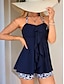 baratos Swimdresses-Moda Praia Feminina Vestidos de Banho 2 Peças Tankini Maiô Com Pregas Costas Descobertas Alta Cintura Sem Alças Férias Praia Roupa Cor Sólida Halter Neck Sem Mangas