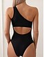 billiga One-piece-baddräkter-Dam Badkläder En bit Monokini Baddräkt Nät Öppen rygg Magkontroll Hög midja Smal Semester Standkläder Ensfärgat Asymmetrisk hals Ärmlös Baddräkter