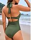 billiga One-piece-baddräkter-Dam Badkläder En bit 2 st Monokini Kjol Baddräkt Öppen rygg Magkontroll Hög midja Smal Semester Standkläder Blommig Halterneck Ärmlös Baddräkter