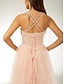 abordables Robes de bal de promo-Robes de bal en A robe élégante pour mariage à la plage robe de princesse invité de mariage 16 ans longue au sol sans manches en tulle avec décolleté cœur et sequins