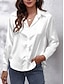 billige Kvindernes ensfarvede toppe-Dame Skjorte Bluse Helfarve Basale Afslappet Langærmet V-hals Almindelige toppe Daglig Knapper Hvid Rød Beige Sommer Forår Efterår