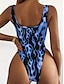 billiga One-piece-baddräkter-Dam Badkläder En bit Monokini Baddräkt Öppen rygg Magkontroll Hög midja Smal Semester Standkläder Grafisk U-hals Ärmlös Baddräkter