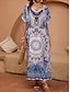 ieftine Rochii Boho-Pentru femei Normal Rochie Maxi Rochie de Vară Rochie Boho Epocă Hawaiană Vacanță Plajă Potrivire Largă Grafic Manșon scurt Stil Nautic Albastru piscină Vară