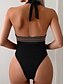 billiga One-piece-baddräkter-Dam Badkläder En bit Monokini Baddräkt Öppen rygg Lappverk Magkontroll Hög midja Smal Semester Standkläder Ensfärgat Halterneck Ärmlös Baddräkter