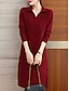 billige Sweater kjoler-kvinders valentin sweater kjole almindelig midikjole langærmet skjortekrave regular fit ferie stilfuld basic afslappet dagligt rød blå kaki efterår vinter