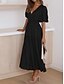 preiswerte Weiße Freizeitkleider-Damen Casual kleid Maxidress Rüschen Brautkleider schlicht V Ausschnitt Kurzarm Schwarz Weiß Fuchsie Farbe