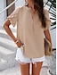 abordables Tops de Trabajo para Mujeres-Mujer Camisa Blusa Color sólido Básico Casual Manga Corta Cuello con muescas. Tops regulares Diario Volante Rosa Azul Piscina Caqui Verano