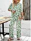 preiswerte Blusenanzüge für Damen-Damen Modisch Strassenmode Täglich Hemd Bluse Hose mit weitem Bein Halbe Ärmel Hemdkragen Blumen Kordelzug Bedruckt Casual Täglich Schwarz Grün Beige Frühling &amp; Herbst Regular Fit