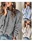 billiga Texturerade Huvtröjor &amp; Sweatshirts-Dam Tröja Ledigt Mjukt Ren färg Ribbad Rund hals Stickat Långärmad Vanliga toppar Sticka Utomhus Dagligen Helgen Blå Ljusgrå Höst Vinter