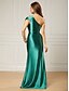 baratos AZUL-Vestido de Noite Sereia  Trompete Vestido Elegante Formal Comprimento Longo Sem Mangas Ombro Único Cetim com Ruching