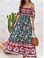 billige Uformelle blomsterkjoler-Dame Maxikjole Uformell kjole Boho elegante kjoler Boho-kjole Bohem søt stil Stilfull Feriereise Daglig Strand Løstsittende Grafisk Kortermet Løse skuldre Rød Blå Grønn Sommer Vår Høst