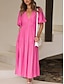 preiswerte Weiße Freizeitkleider-Damen Casual kleid Maxidress Rüschen Brautkleider schlicht V Ausschnitt Kurzarm Schwarz Weiß Fuchsie Farbe