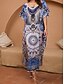 ieftine Rochii Boho-Pentru femei Normal Rochie Maxi Rochie de Vară Rochie Boho Epocă Hawaiană Vacanță Plajă Potrivire Largă Grafic Manșon scurt Stil Nautic Albastru piscină Vară