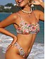 tanie Zestawy bikini-Damskie Stroje kąpielowe Bikini 2 szt Bezczelny Kostium kąpielowy Odkryte plecy Szczupła Urlop Stroje plażowe Kwiaty Okrągły dekolt Bez rękawów Kostiumy kąpielowe