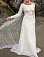 cheap Wedding Dresses-Wedding Dresses A-Line Boat Neck Long Sleeve Court Train Lace Bridal Gowns With Ruched Solid Color 2024