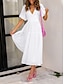 preiswerte Weiße Freizeitkleider-Damen Casual kleid Maxidress Rüschen Brautkleider schlicht V Ausschnitt Kurzarm Schwarz Weiß Fuchsie Farbe