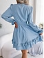 preiswerte Weiße Freizeitkleider-Damen Minikleid Casual kleid A Linie Kleid Elegant Kuschelig Stilvoll Urlaub Party Täglich Regular Fit Glatt Langarm V Ausschnitt Weiß Rosa Blau Frühling Herbst