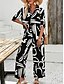 preiswerte Blusenanzüge für Damen-Damen Modisch Strassenmode Täglich Hemd Bluse Hose mit weitem Bein Halbe Ärmel Hemdkragen Blumen Kordelzug Bedruckt Casual Täglich Schwarz Grün Beige Frühling &amp; Herbst Regular Fit