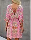 billiga Bohemklänningar-Dam Mini klänning Vardagsklänning Swingklänning A linjeklänning Boho-klänning bohemliv Vintage Ledigt Dagligen Normal Blommig Halvlång ärm V-hals Rodnande Rosa Blå Kaki Sommar Vår Höst