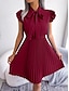 cheap Casual Dresses-Women&#039;s Casual Dress A Line Dress Stylish Basic Casual Plain Mini Dress Sleeveless Stand Collar Tie Front Pleated Ruffle Regular Fit Vacation Daily Black Wine Summer Spring