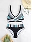 billiga Bikiniset-Dam Badkläder Bikini 2 st Kaxig Baddräkt Öppen rygg Smal Semester Standkläder Färgblock V-hals Ärmlös Baddräkter