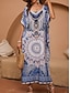 ieftine Rochii Boho-Pentru femei Normal Rochie Maxi Rochie de Vară Rochie Boho Epocă Hawaiană Vacanță Plajă Potrivire Largă Grafic Manșon scurt Stil Nautic Albastru piscină Vară