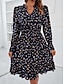 cheap Casual Floral Dresses-Women&#039;s Normal Midi Dress Chiffon Dress Elegant Vintage Daily Date Regular Fit Floral Graphic Long Sleeve V Neck Black Navy Blue Blue Spring Fall