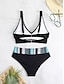 billiga Bikiniset-Dam Badkläder Bikini 2 st Kaxig Baddräkt Öppen rygg Smal Semester Standkläder Färgblock V-hals Ärmlös Baddräkter
