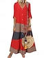 economico Abiti casual floreali-abito lungo da donna color block scollo a V mezze maniche estate