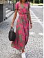 tanie Sukienki kwiatowe na co dzień-Damskie Sukienka maxi Codzienne sukienki Sukienki w stylu boho Bohema Śłodkie Elegancki Urlop Codzienny Plaża Luźna Graficzny Krótki rękaw W serek Niebieski Zielony Tęczowy Lato Wiosna Jesień