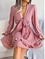 preiswerte Weiße Freizeitkleider-Damen Minikleid Casual kleid A Linie Kleid Elegant Kuschelig Stilvoll Urlaub Party Täglich Regular Fit Glatt Langarm V Ausschnitt Weiß Rosa Blau Frühling Herbst