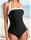 billiga Onesies-Dam Badkläder En bit Monokini Baddräkt Öppen rygg Magkontroll Smal Semester Standkläder Ensfärgat Färgblock Halterneck Ärmlös Baddräkter