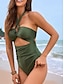 billiga One-piece-baddräkter-Dam Badkläder En bit 2 st Monokini Kjol Baddräkt Öppen rygg Magkontroll Hög midja Smal Semester Standkläder Blommig Halterneck Ärmlös Baddräkter