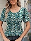 billige Boho t-shirt-Dame T-shirt Blomstret Mode Moderne Afslappet Kortærmet Rund hals Almindelige toppe Daglig Weekend Hvid Gul Grøn Sommer