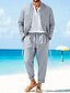 preiswerte Herren Basic Hemden Sets-Herren 2 Stück Hemden-Set Passende Sets Lässiges Hemd Glatt Täglich Ausgehen Schwarz Hell Gray Armeegrün Dunkelgray Langarm ohne Kragen Frühling Sommer Bekleidung Elastischer Bund