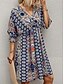 billiga Bohemklänningar-Dam Mini klänning Vardagsklänning Swingklänning A linjeklänning Boho-klänning bohemliv Vintage Ledigt Dagligen Normal Blommig Halvlång ärm V-hals Rodnande Rosa Blå Kaki Sommar Vår Höst