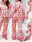 abordables Vêtements de nuit-Femme Ensemble de pyjama Décontractées Confort Cœur Taille elastique Chemise Pantalon Intérieur Saint Valentin du quotidien manche longue Col de Chemise Rose Claire Eté Printemps Automne Ample