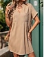 economico Vestito Semplice-Per donna Abito casual Mini abito Tasche Informale A V Manica corta Cachi Colore