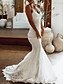 voordelige losse trouwjurken-Formele Boho Bruidsjurken Strand Bruiloft Zeemeermin  Trompet V-hals Mouwloos Hoftrain Kant Bruidsjassen Bruidsjurken Met Drapering Borduursel
