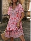 preiswerte Ausgefallene Kleider-Damen Minikleid Casual kleid Boho Chic Kleider Boho-Kleid Böhmen Ethnisch Brautkleider schlicht Urlaub Täglich Strand Lockere Passform Blumen Kurzarm V Ausschnitt Rote Grün Sommer Frühling