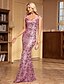 baratos Rosa-Vestido de Gala Sereia  Trompete Vestido Brilhante Convidada de Casamento Festa à Noite Comprimento do Chão Sem Mangas Decote em V Lantejoulas com Lantejoulas