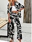 preiswerte Blusenanzüge für Damen-Damen Modisch Strassenmode Täglich Hemd Bluse Hose mit weitem Bein Halbe Ärmel Hemdkragen Blumen Kordelzug Bedruckt Casual Täglich Schwarz Grün Beige Frühling &amp; Herbst Regular Fit