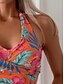 billiga Tankinis-Dam Badkläder Tankini 2 st Pojkeben Baddräkt Öppen rygg Hög midja Semester Standkläder Löv Halterneck Ärmlös Baddräkter