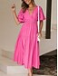 preiswerte Weiße Freizeitkleider-Damen Casual kleid Maxidress Rüschen Brautkleider schlicht V Ausschnitt Kurzarm Schwarz Weiß Fuchsie Farbe
