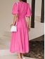 preiswerte Weiße Freizeitkleider-Damen Casual kleid Maxidress Rüschen Brautkleider schlicht V Ausschnitt Kurzarm Schwarz Weiß Fuchsie Farbe