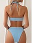 billige Bikinisett-Dame Badetøy Bikini 2 stk Frekk Badedrakt Åpen rygg Tynn Ferie Strand Klær Helfarge Grimehals Ermeløs Badedrakter