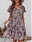 levne Boho šaty-Dámské Mini šaty Volnočasové šaty Áčkové šaty Boho šaty Vinobraní stylové Na běžné nošení Dovolená Denní Běžný Kašmírový vzor Krátký rukáv Do V Černá Fialová Jaro Podzim