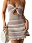baratos Swimdresses-Maiôs Femininos Vestidos de Banho Cobertura Maiô Babados Sem Costas Roupas de Praia de Férias Cor Bloqueada Sem Mangas