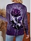 voordelige Bloementhee-Valentijn Vrouwen Roos T-shirt Stijlvol Schattige Reguliere Tops Lange Mouwen V-hals Knopen Print Reguliere Pasvorm Dagelijks Geel Roze Marineblauw Blauw Paars Herfst Winter